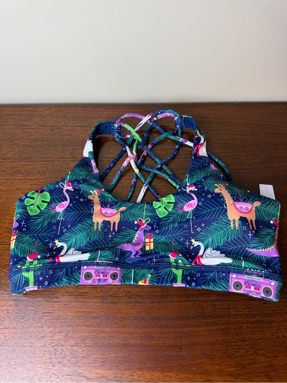 CVG Constantly Varied Gear Holiday Magic Strappy Sports Bra L Christmas Llama